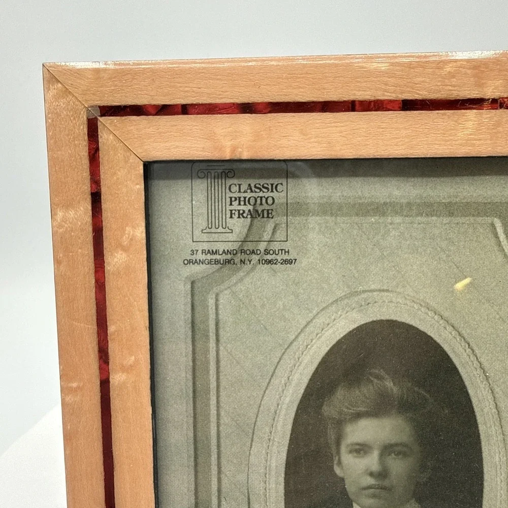 Vintage Birch Wood Red Tortoiseshell Inlay Easel Back Photo Frame 5